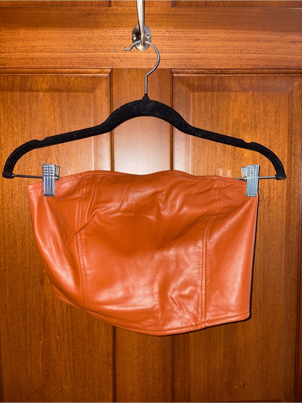 Kendall & Kylie Brown Faux Leather Mini Strapless Crop Top
